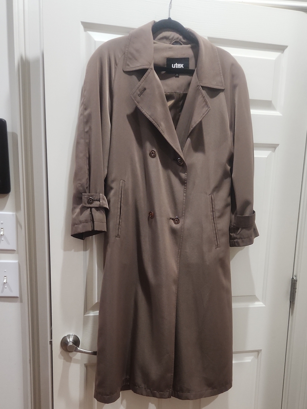 Utex Taupe Brown Double-Breasted Trench Coat